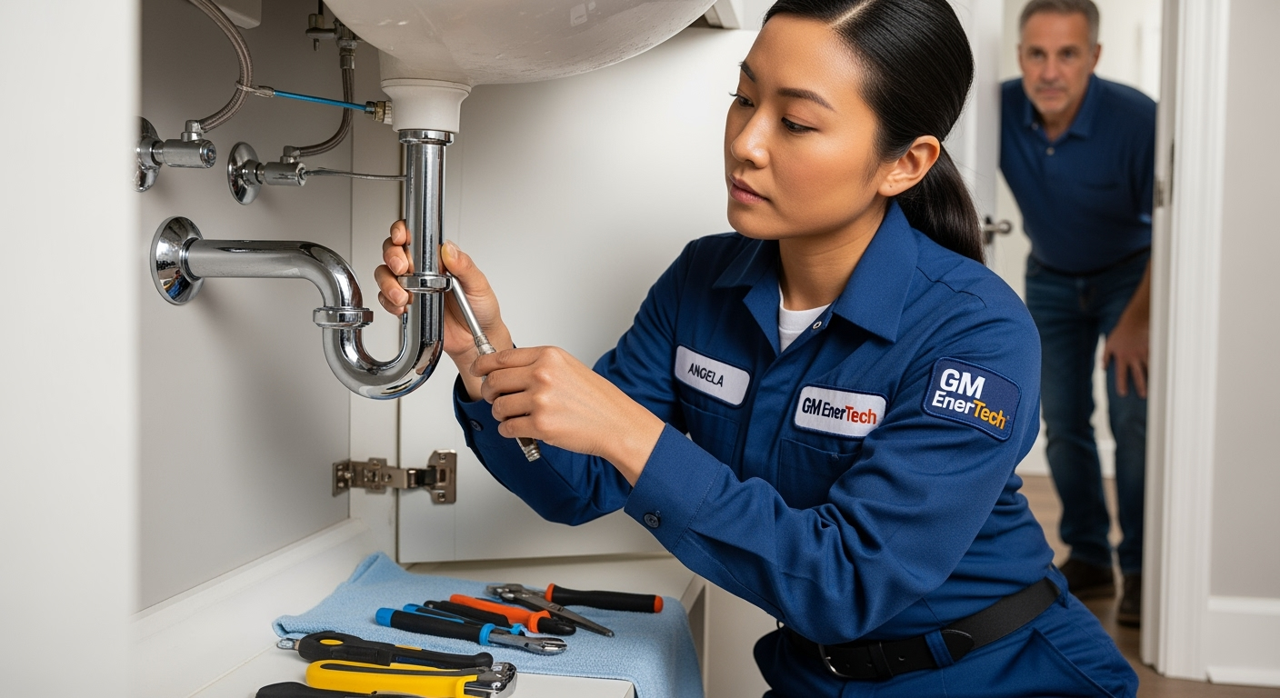 Professional plumber from GM EnerTech in Babylon