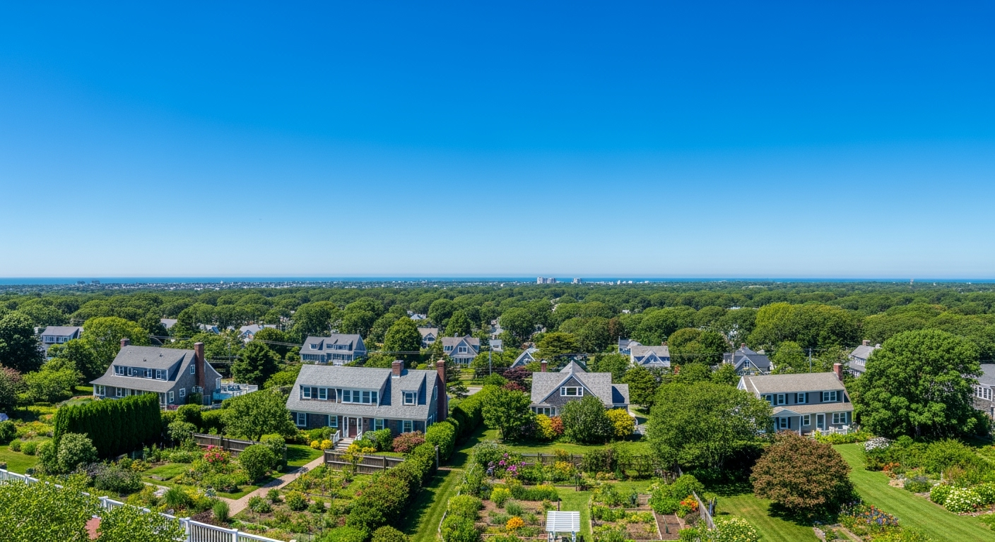 Baiting Hollow NY waterfront aerial view at sunset