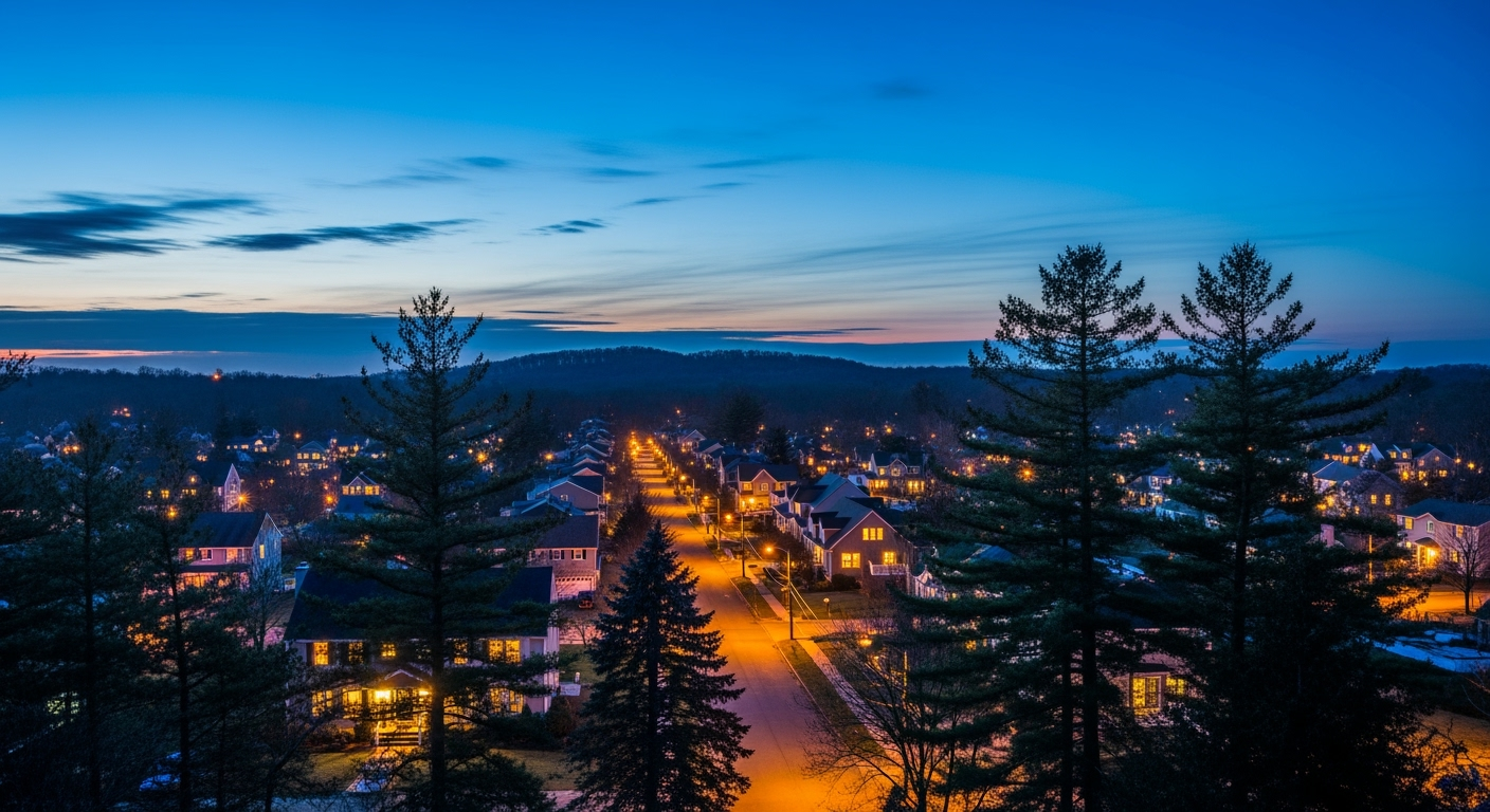 Brookhaven NY waterfront aerial view at sunset
