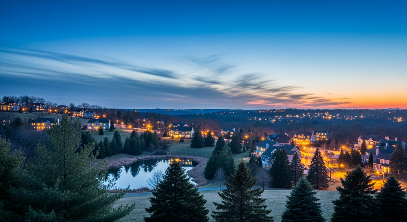 Brookville NY waterfront aerial view at sunset