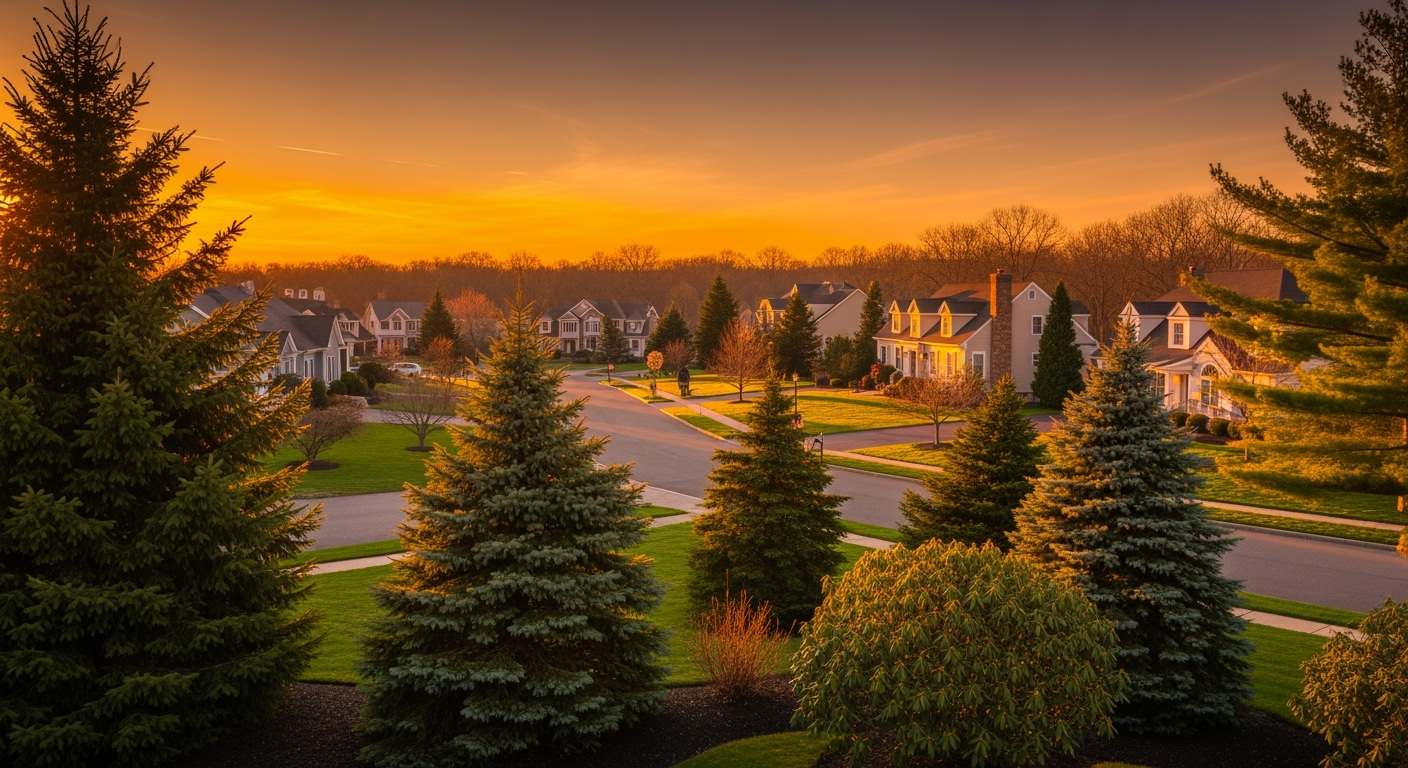 Dix Hills NY waterfront aerial view at sunset