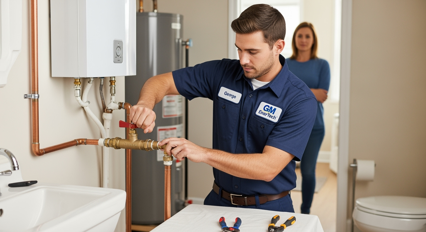 Professional plumber from GM EnerTech in East Marion