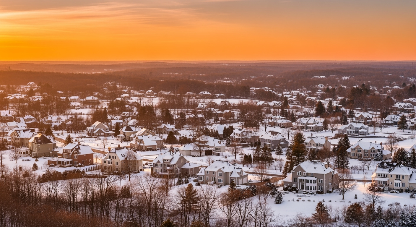 East Norwich NY waterfront aerial view at sunset
