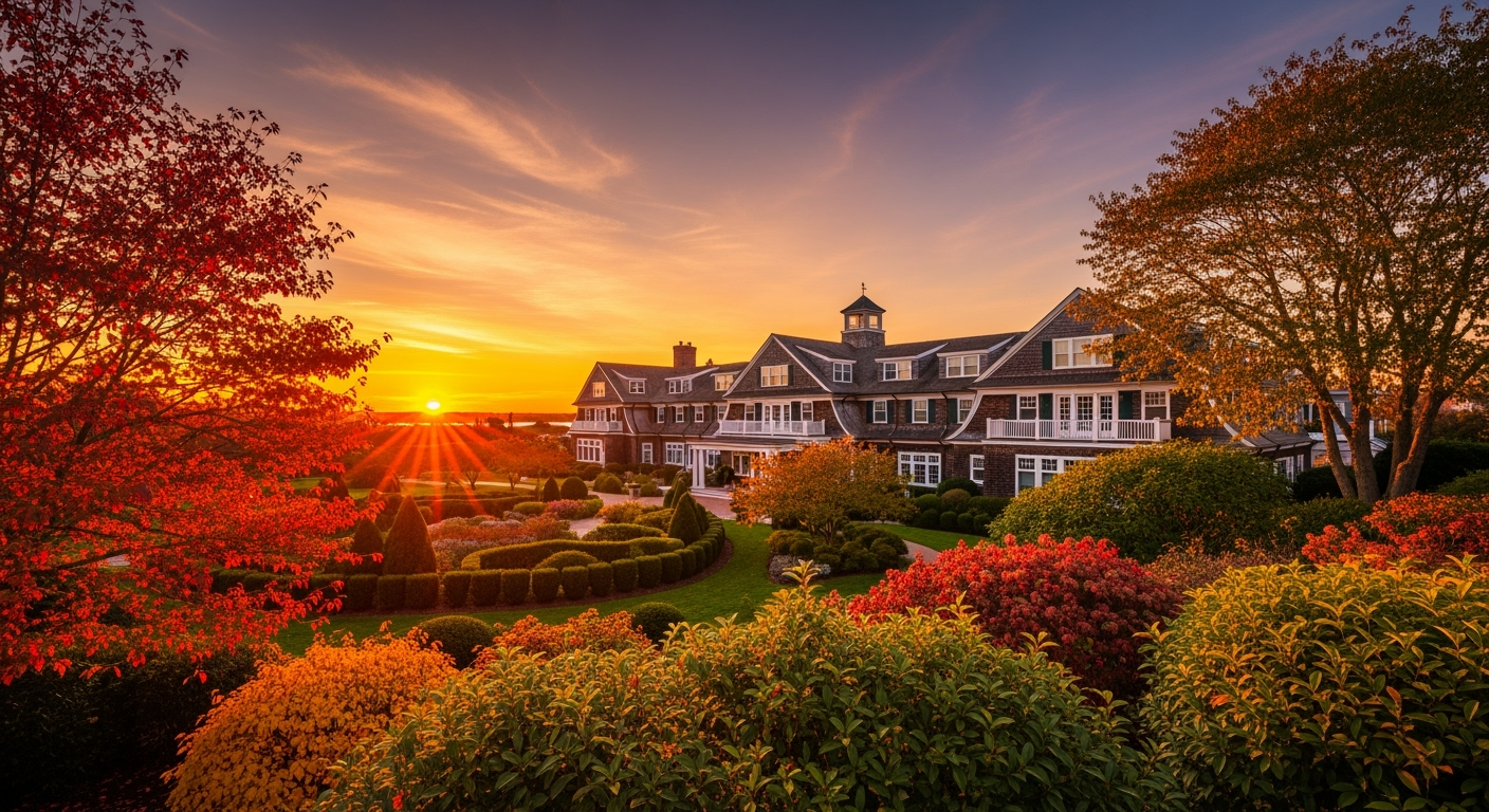 East Quogue NY waterfront aerial view at sunset