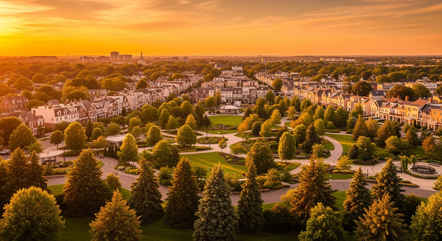 Franklin Square NY waterfront aerial view at sunset