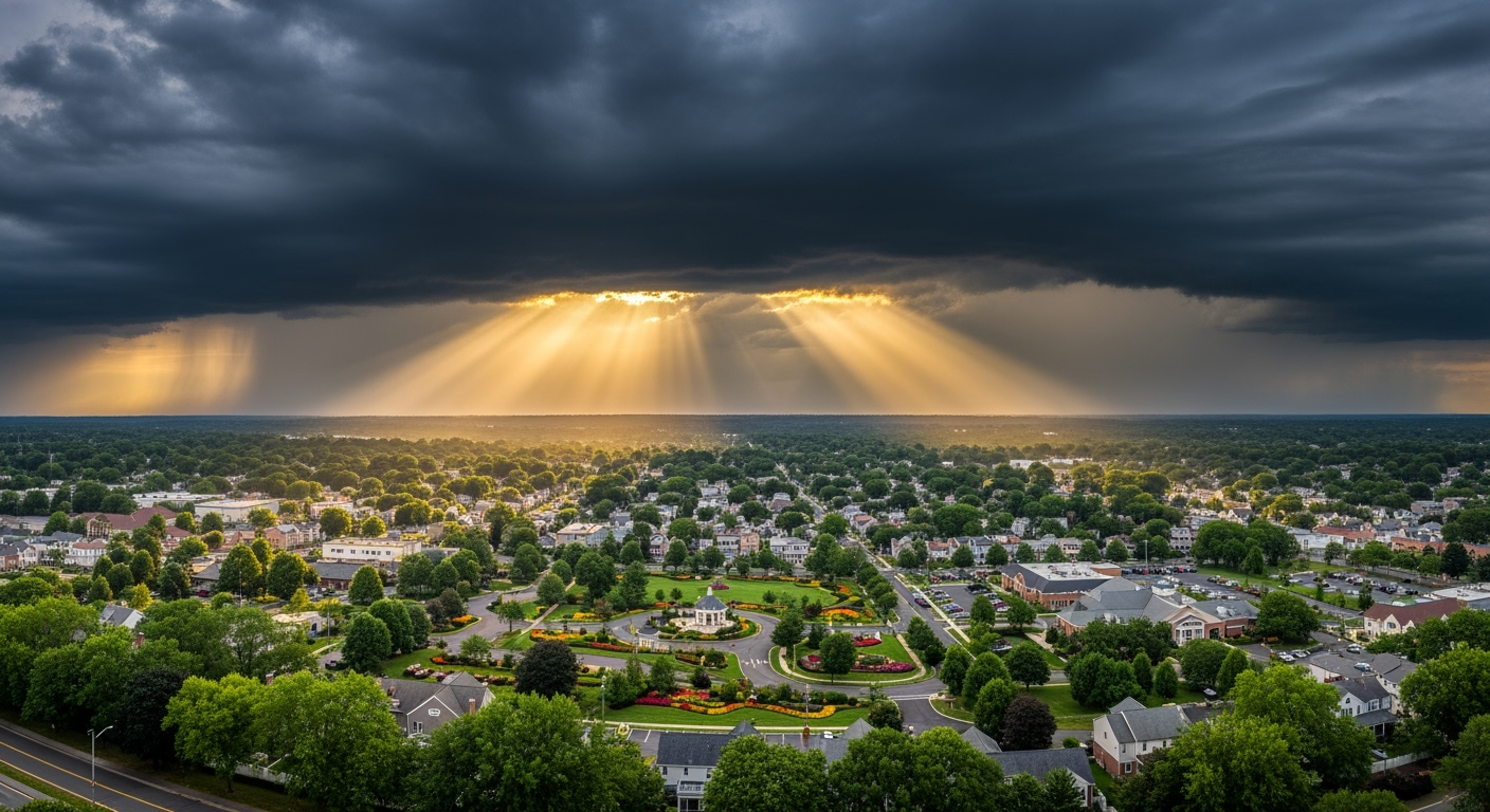 Malverne NY waterfront aerial view at sunset