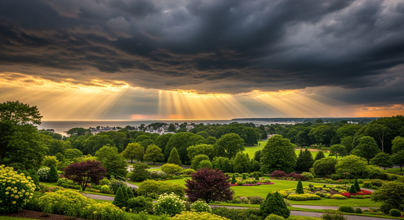 Rocky Point NY waterfront aerial view at sunset